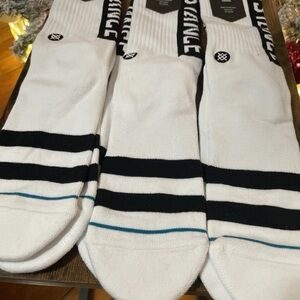 Stance Men’s Large Icon Solid Color Cotton Crew Socks, White Heather - 3-PACK